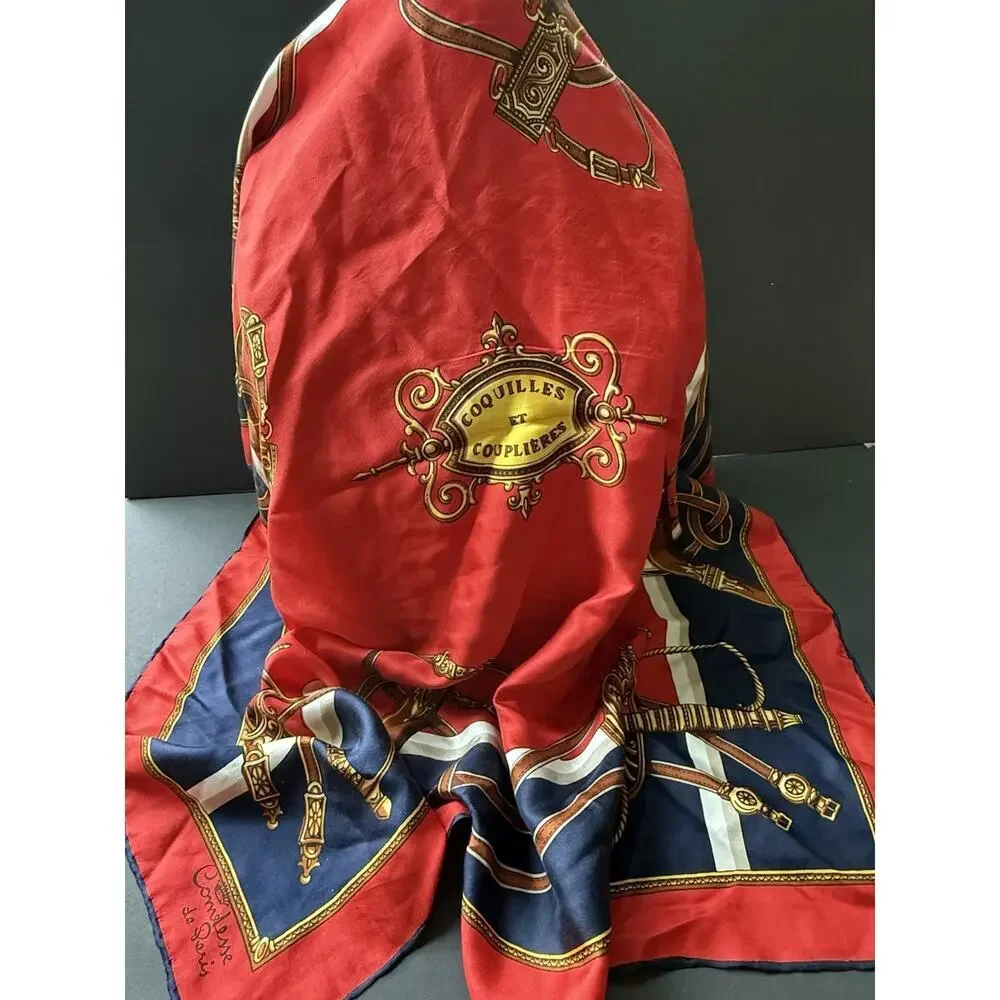 Comtesse De Paris Silk Scarf Vintage Equestrian Red Blue Career Capsule Cocktail
